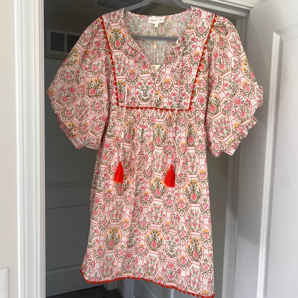 Entro Floral Dress with Red and Green Accents